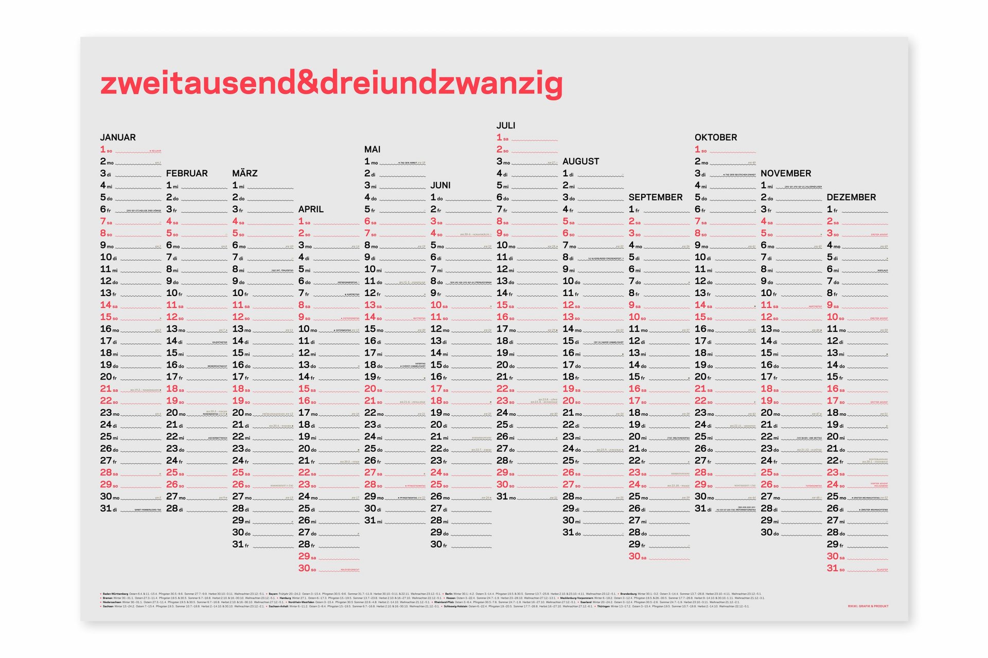 Rikiki Jahreskalender Siebdruck Neon Rikiki Jahreskalender Siebdruck Neon