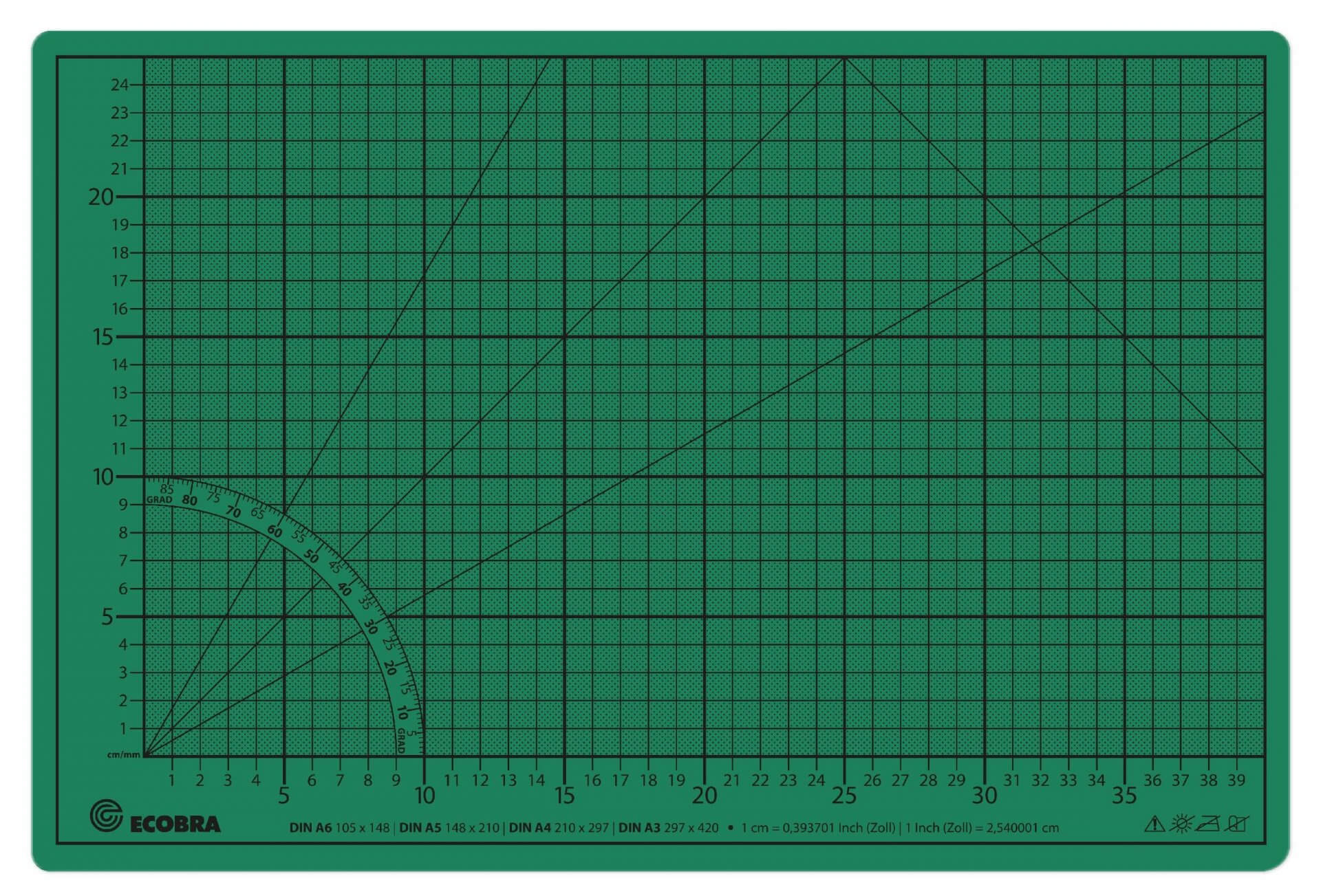 Ecobra Schneidematte Top-Qualität grüne Schneidematte komplett, mit schwarzem Raster